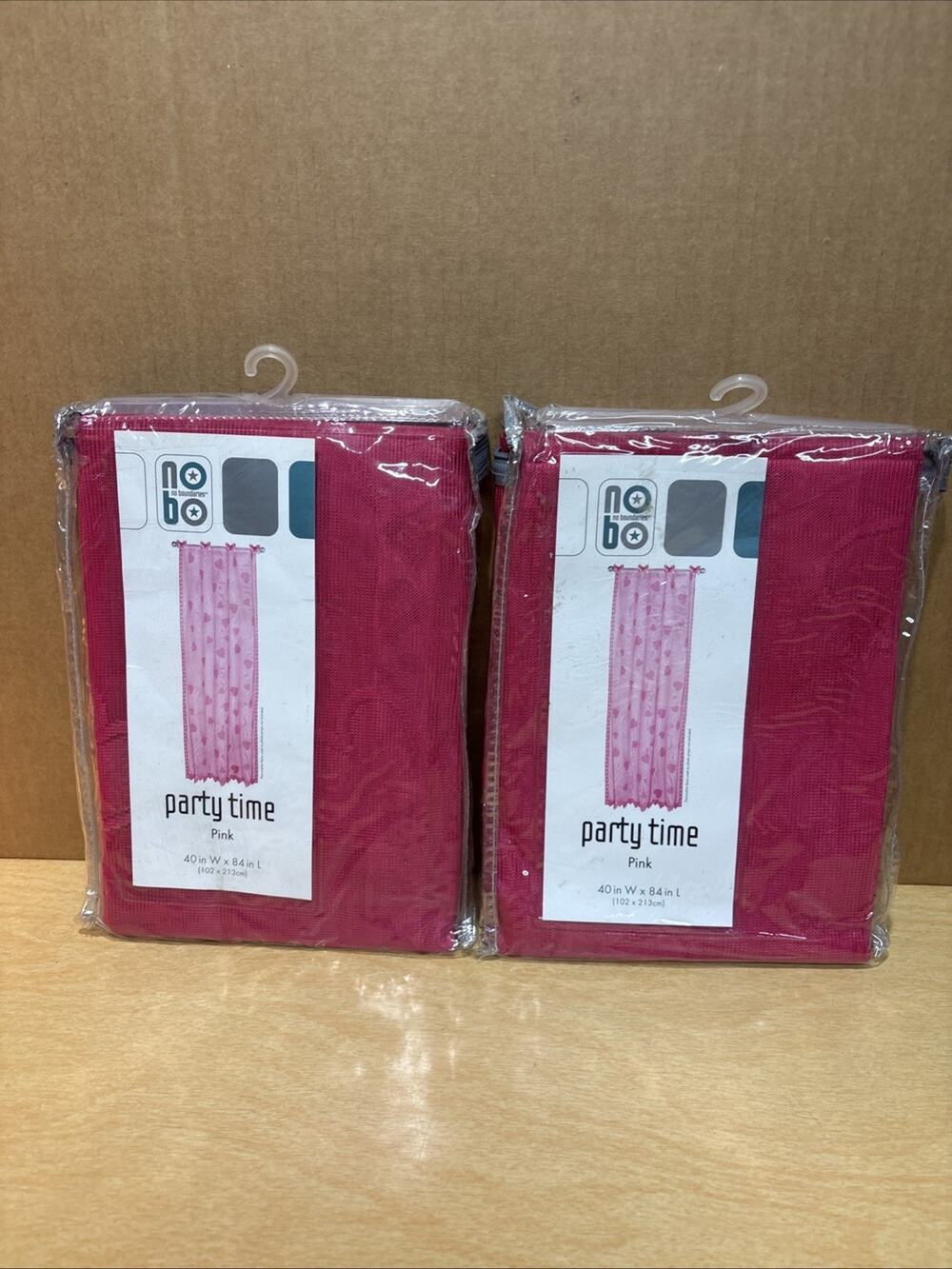 Y2K Vintage Curtain Panel Pair Hot Pink Sheer With Hearts 40”x 84” Each NEW